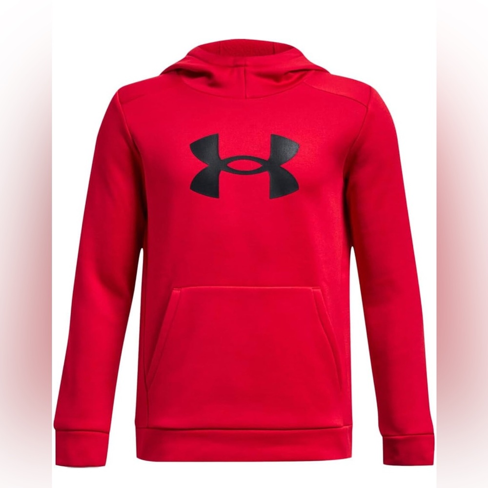 Under Armour Boys Rival Fleece Big Logo Hoodie Top 1379799-628 Red/Black Size YS